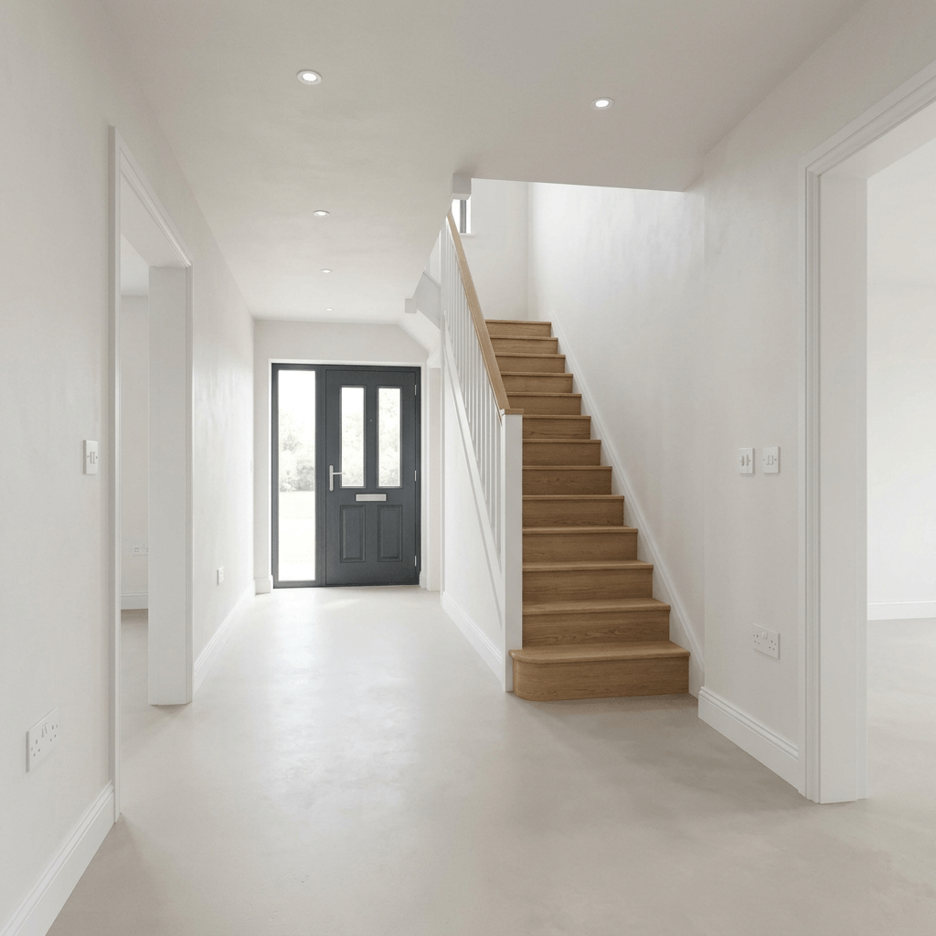 Secure, weathertight home interior prepared to Blank Canvas stage