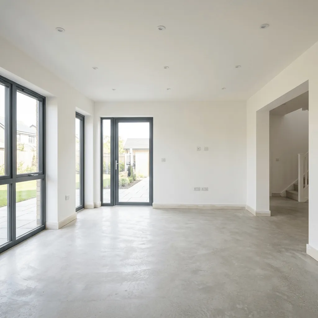 Living space at Blank Canvas stage with unfinished floors and walls ready for decoration