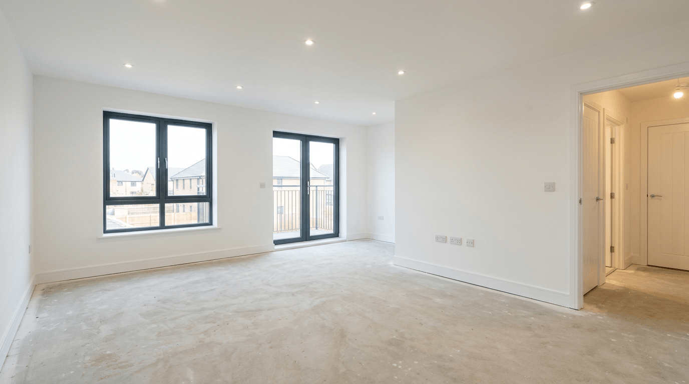 Kitchen area at Blank Canvas stage with service points ready for buyers' kitchens