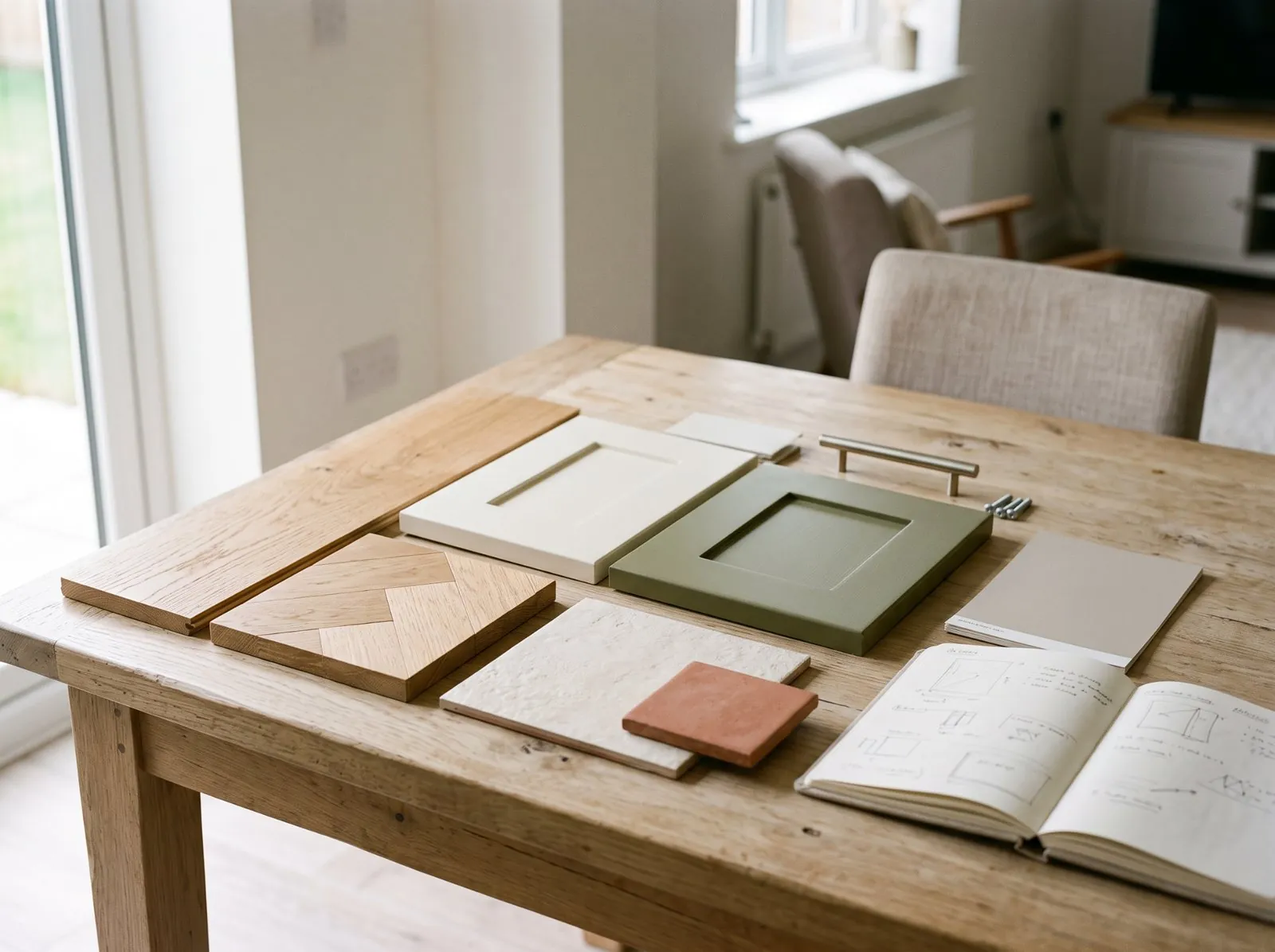 Material and finish samples for planning a home interior.