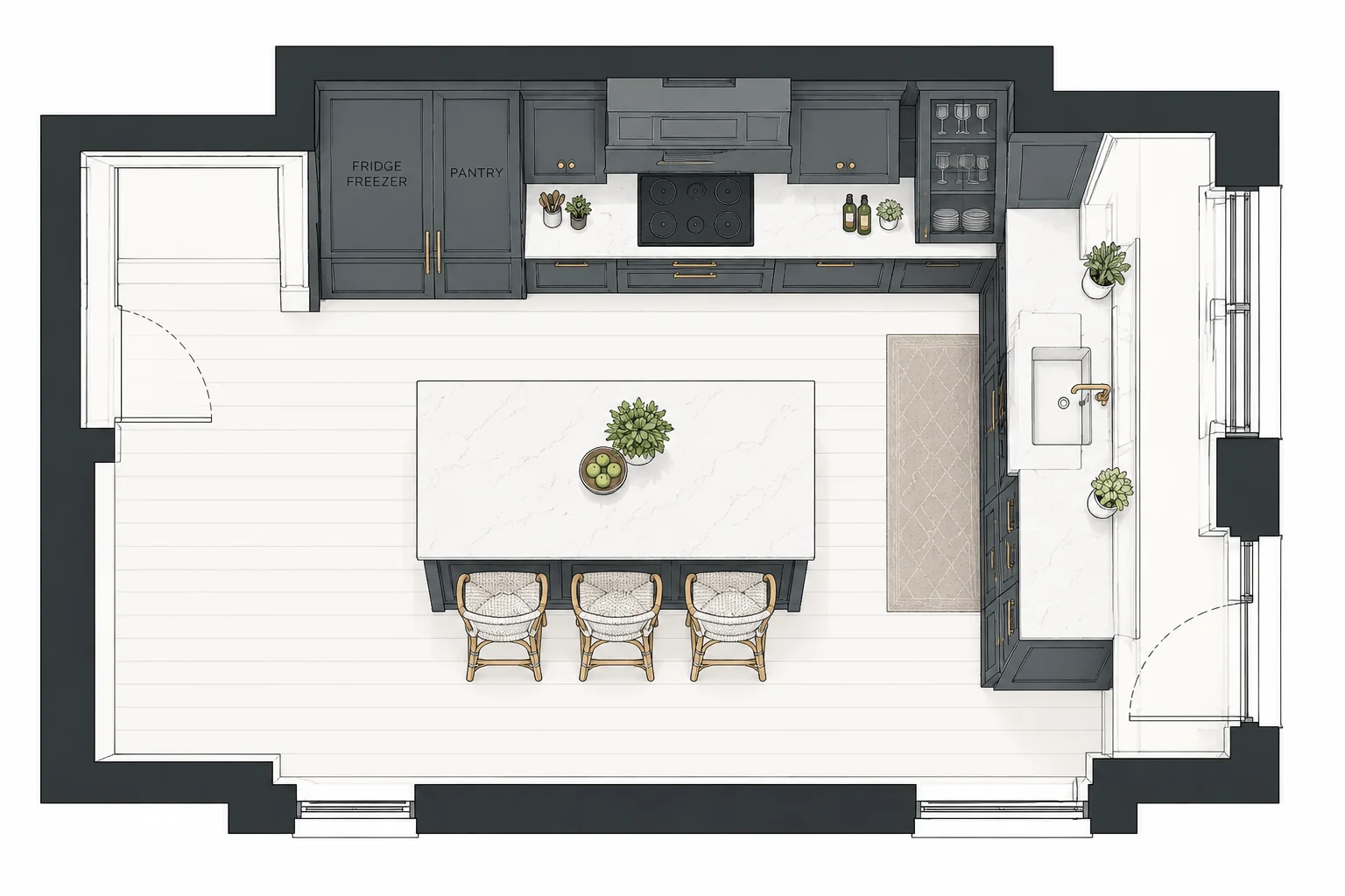 Illustrative overhead kitchen floor plan