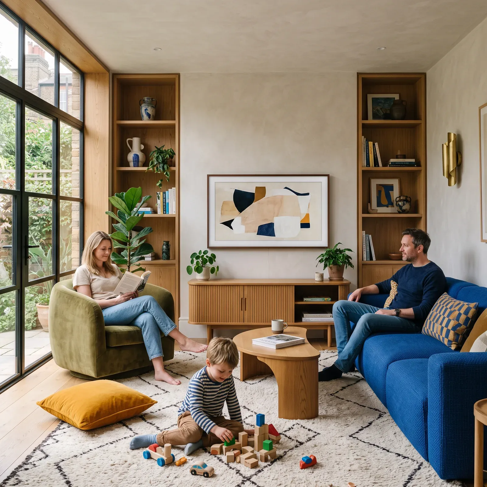 Family enjoying a thoughtfully designed living and dining space